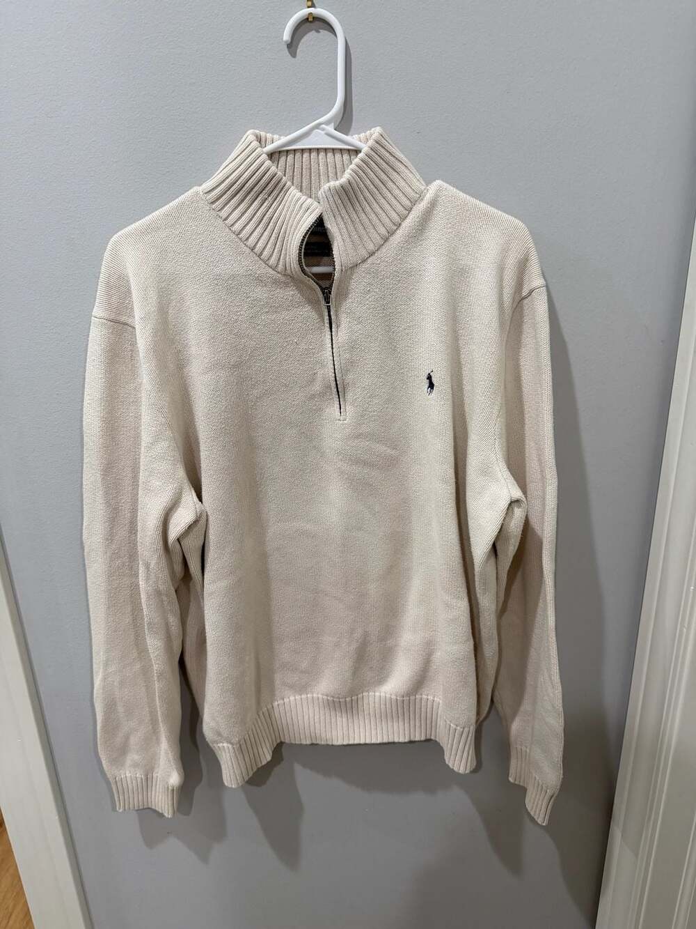 Polo by Ralph Lauren Vintage quarter Zip Cotton Sweater Cream XL